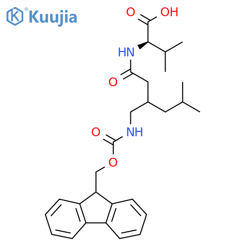 (2R)-2-{3-({(9H-fluoren-9-yl)methoxycarbonyl}amino)methyl-5-methylhexanamido}-3-methylbutanoic acid structure