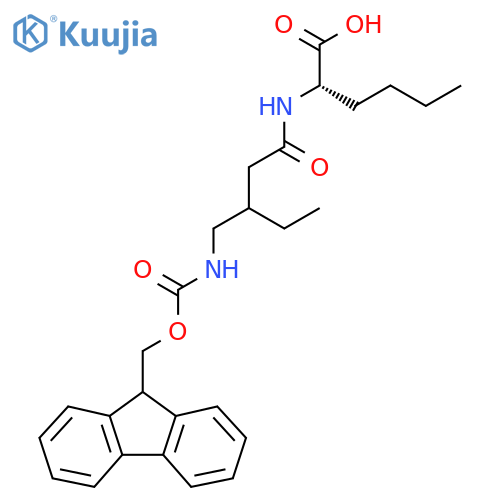 (2S)-2-{3-({(9H-fluoren-9-yl)methoxycarbonyl}amino)methylpentanamido}hexanoic acid structure