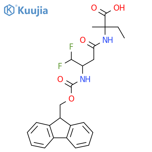 2-3-({(9H-fluoren-9-yl)methoxycarbonyl}amino)-4,4-difluorobutanamido-2-methylbutanoic acid structure