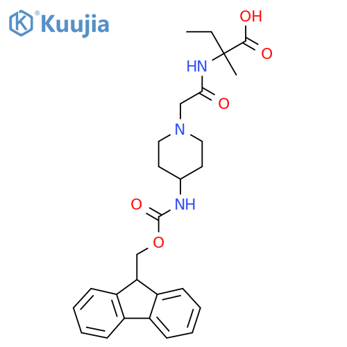 2-{2-4-({(9H-fluoren-9-yl)methoxycarbonyl}amino)piperidin-1-ylacetamido}-2-methylbutanoic acid structure