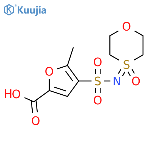 5-methyl-4-(4-oxo-1,4lambda6-oxathian-4-ylidene)sulfamoylfuran-2-carboxylic acid structure
