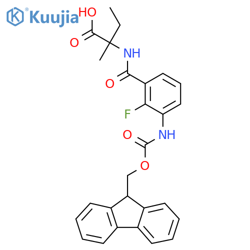 2-{3-({(9H-fluoren-9-yl)methoxycarbonyl}amino)-2-fluorophenylformamido}-2-methylbutanoic acid structure