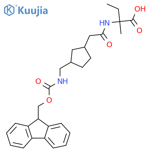 2-(2-{3-({(9H-fluoren-9-yl)methoxycarbonyl}amino)methylcyclopentyl}acetamido)-2-methylbutanoic acid structure