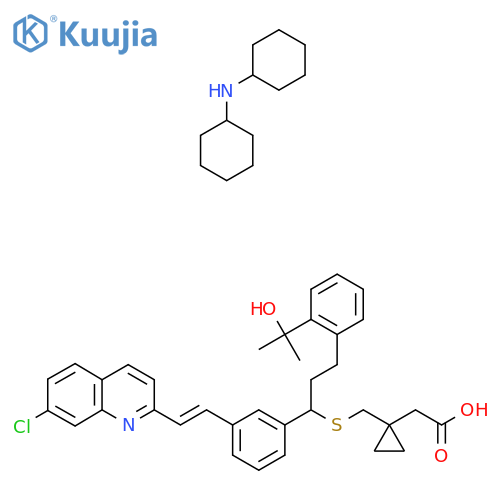 2-(1-{(1-{3-2-(7-chloroquinolin-2-yl)ethenylphenyl}-3-2-(2-hydroxypropan-2-yl)phenylpropyl)sulfanylmethyl}cyclopropyl)acetic acid, N-cyclohexylcyclohexanamine structure