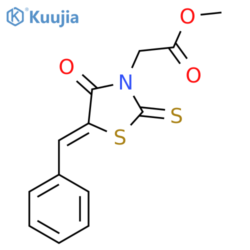 methyl 2-(5Z)-4-oxo-5-(phenylmethylidene)-2-sulfanylidene-1,3-thiazolidin-3-ylacetate structure