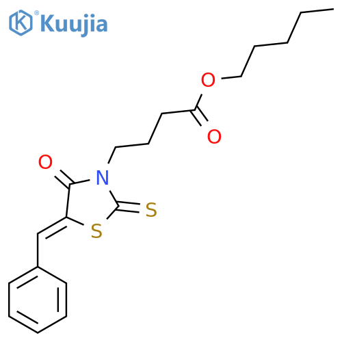 pentyl 4-(5Z)-4-oxo-5-(phenylmethylidene)-2-sulfanylidene-1,3-thiazolidin-3-ylbutanoate structure