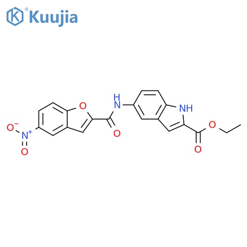 1H-Indole-2-carboxylic acid, 5-[[(5-nitro-2-benzofuranyl)carbonyl]amino]-, ethyl ester structure