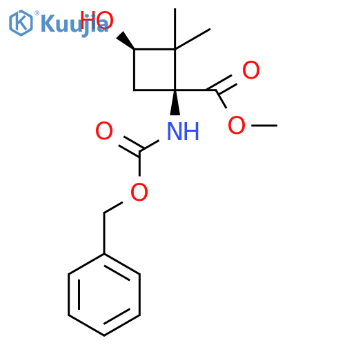 rac-methyl (1R,3S)-1-{(benzyloxy)carbonylamino}-3-hydroxy-2,2-dimethylcyclobutane-1-carboxylate structure