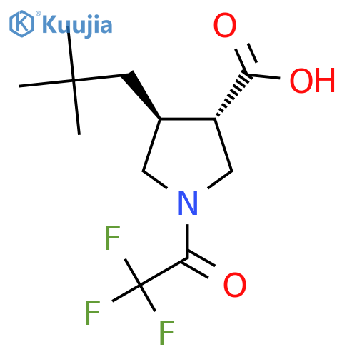 rac-(3R,4R)-4-(2,2-dimethylpropyl)-1-(2,2,2-trifluoroacetyl)pyrrolidine-3-carboxylic acid structure