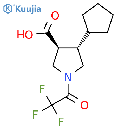 rac-(3R,4R)-4-cyclopentyl-1-(2,2,2-trifluoroacetyl)pyrrolidine-3-carboxylic acid structure