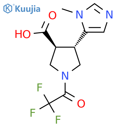 rac-(3R,4R)-4-(1-methyl-1H-imidazol-5-yl)-1-(2,2,2-trifluoroacetyl)pyrrolidine-3-carboxylic acid structure