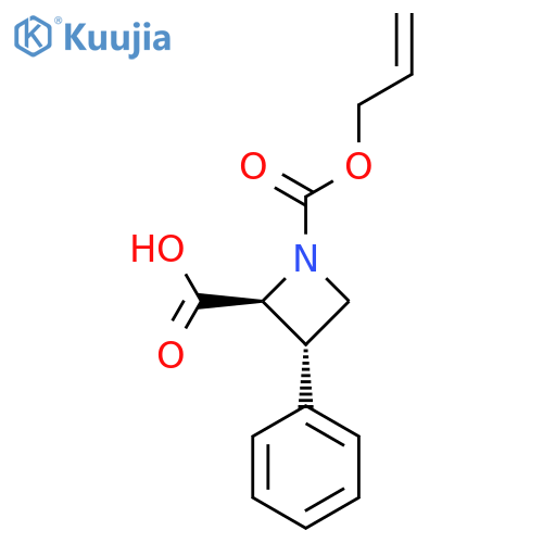 rac-(2R,3R)-3-phenyl-1-(prop-2-en-1-yloxy)carbonylazetidine-2-carboxylic acid structure