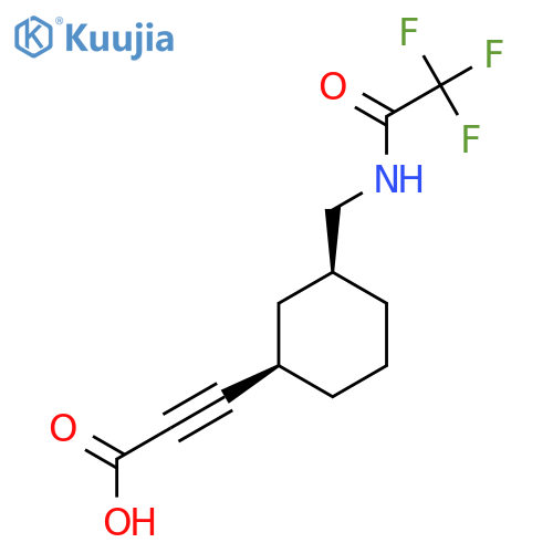 rac-3-[(1R,3S)-3-[(2,2,2-trifluoroacetamido)methyl]cyclohexyl]prop-2-ynoic acid structure