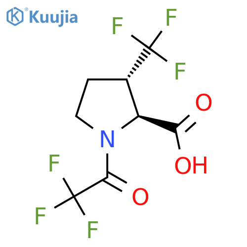rac-(2R,3R)-1-(trifluoroacetyl)-3-(trifluoromethyl)pyrrolidine-2-carboxylic acid structure