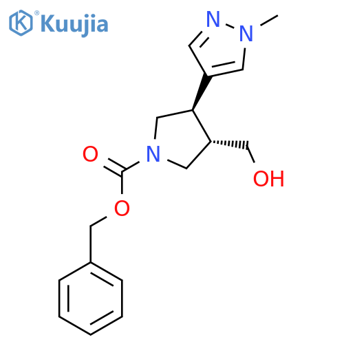 rac-benzyl (3R,4S)-3-(hydroxymethyl)-4-(1-methyl-1H-pyrazol-4-yl)pyrrolidine-1-carboxylate structure