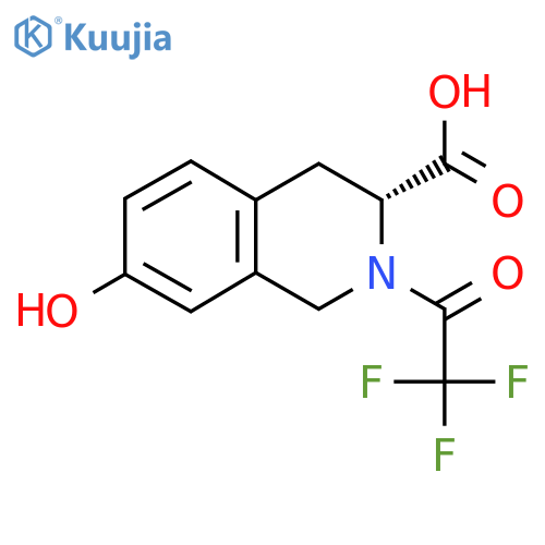 (3R)-7-hydroxy-2-(2,2,2-trifluoroacetyl)-1,2,3,4-tetrahydroisoquinoline-3-carboxylic acid structure