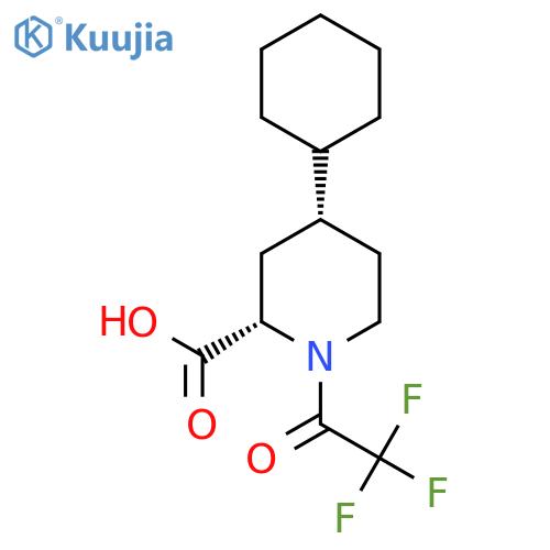 rac-(2R,4S)-4-cyclohexyl-1-(2,2,2-trifluoroacetyl)piperidine-2-carboxylic acid structure