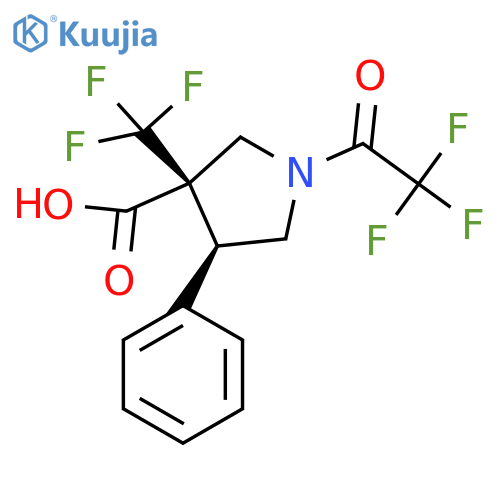 rac-(3R,4S)-4-phenyl-1-(2,2,2-trifluoroacetyl)-3-(trifluoromethyl)pyrrolidine-3-carboxylic acid structure