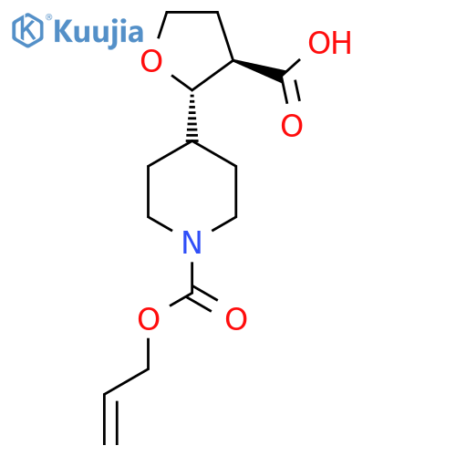 rac-(2R,3S)-2-{1-(prop-2-en-1-yloxy)carbonylpiperidin-4-yl}oxolane-3-carboxylic acid structure