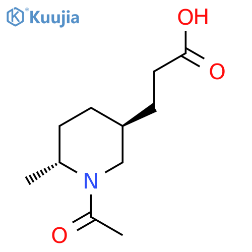 rac-3-(3R,6S)-1-acetyl-6-methylpiperidin-3-ylpropanoic acid structure