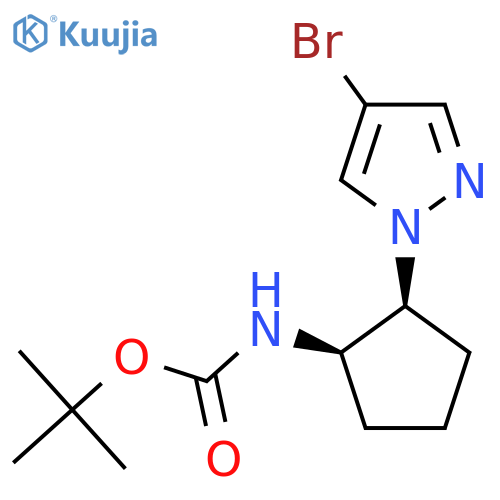 rac-tert-butyl N-(1R,2S)-2-(4-bromo-1H-pyrazol-1-yl)cyclopentylcarbamate structure