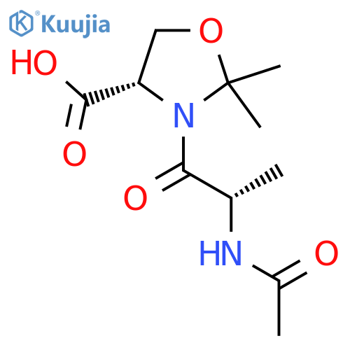 (4S)-3-(2S)-2-acetamidopropanoyl-2,2-dimethyl-1,3-oxazolidine-4-carboxylic acid structure