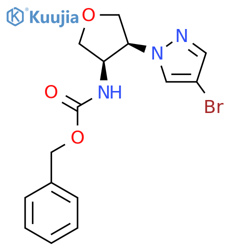 rac-benzyl N-[(3R,4S)-4-(4-bromo-1H-pyrazol-1-yl)oxolan-3-yl]carbamate structure