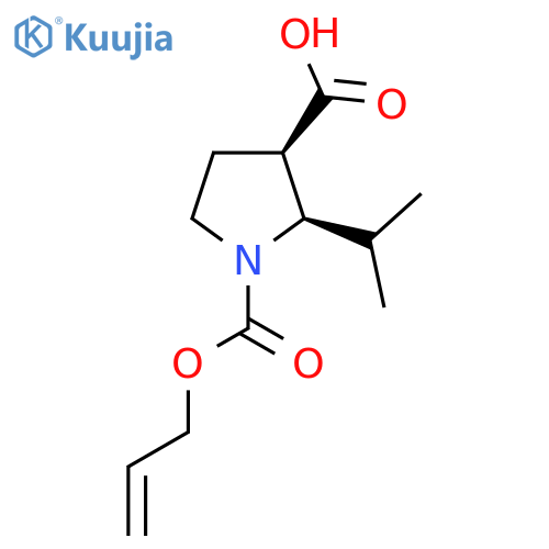 rac-(2R,3R)-1-(prop-2-en-1-yloxy)carbonyl-2-(propan-2-yl)pyrrolidine-3-carboxylic acid structure