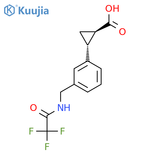 rac-(1R,2R)-2-{3-(2,2,2-trifluoroacetamido)methylphenyl}cyclopropane-1-carboxylic acid structure