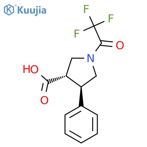 rac-(3R,4S)-4-phenyl-1-(2,2,2-trifluoroacetyl)pyrrolidine-3-carboxylic acid structure