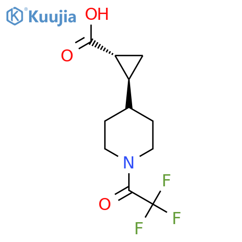 rac-(1R,2S)-2-1-(2,2,2-trifluoroacetyl)piperidin-4-ylcyclopropane-1-carboxylic acid structure