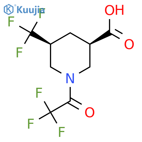 rac-(3R,5S)-1-(2,2,2-trifluoroacetyl)-5-(trifluoromethyl)piperidine-3-carboxylic acid structure