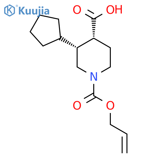 rac-(3R,4R)-3-cyclopentyl-1-[(prop-2-en-1-yloxy)carbonyl]piperidine-4-carboxylic acid structure