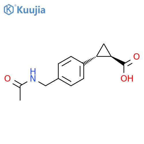 rac-(1R,2R)-2-[4-(acetamidomethyl)phenyl]cyclopropane-1-carboxylic acid structure