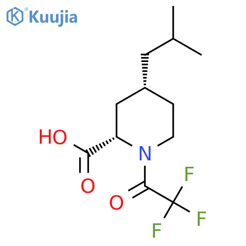 rac-(2R,4S)-4-(2-methylpropyl)-1-(2,2,2-trifluoroacetyl)piperidine-2-carboxylic acid structure