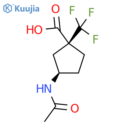 rac-(1R,3S)-3-acetamido-1-(trifluoromethyl)cyclopentane-1-carboxylic acid structure