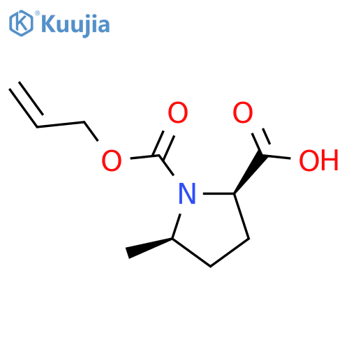 rac-(2R,5R)-5-methyl-1-(prop-2-en-1-yloxy)carbonylpyrrolidine-2-carboxylic acid structure
