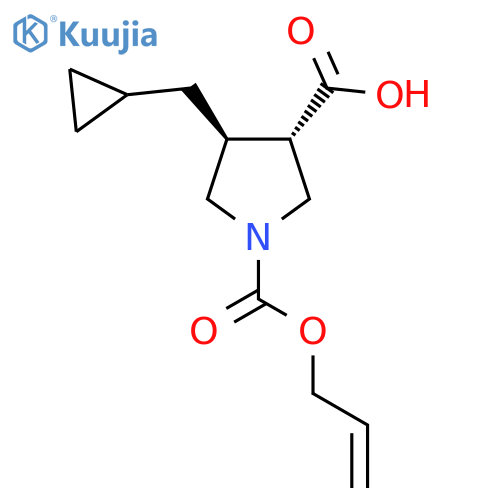 rac-(3R,4R)-4-(cyclopropylmethyl)-1-(prop-2-en-1-yloxy)carbonylpyrrolidine-3-carboxylic acid structure