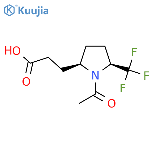 rac-3-[(2R,5S)-1-acetyl-5-(trifluoromethyl)pyrrolidin-2-yl]propanoic acid structure