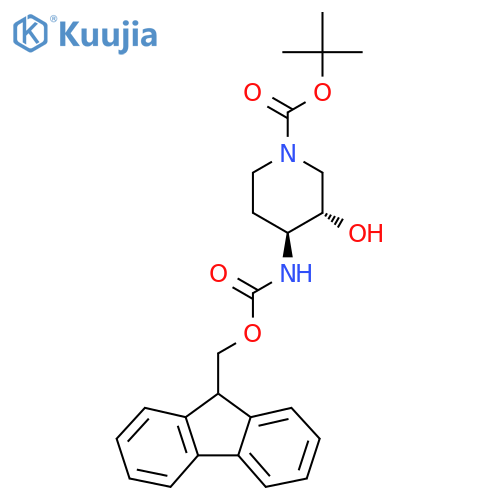 tert-butyl (3S,4S)-4-({(9H-fluoren-9-yl)methoxycarbonyl}amino)-3-hydroxypiperidine-1-carboxylate structure