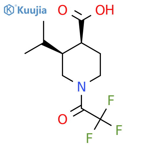 rac-(3R,4R)-3-(propan-2-yl)-1-(2,2,2-trifluoroacetyl)piperidine-4-carboxylic acid structure