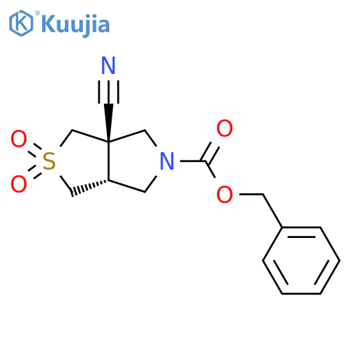 rac-benzyl (3aR,6aS)-3a-cyano-2,2-dioxo-hexahydro-1H-2lambda6-thieno3,4-cpyrrole-5-carboxylate structure