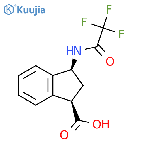 rac-(1R,3S)-3-(2,2,2-trifluoroacetamido)-2,3-dihydro-1H-indene-1-carboxylic acid structure