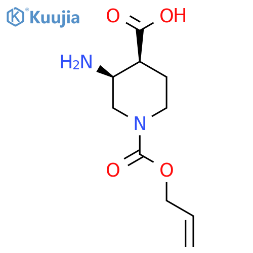rac-(3R,4R)-3-amino-1-(prop-2-en-1-yloxy)carbonylpiperidine-4-carboxylic acid structure