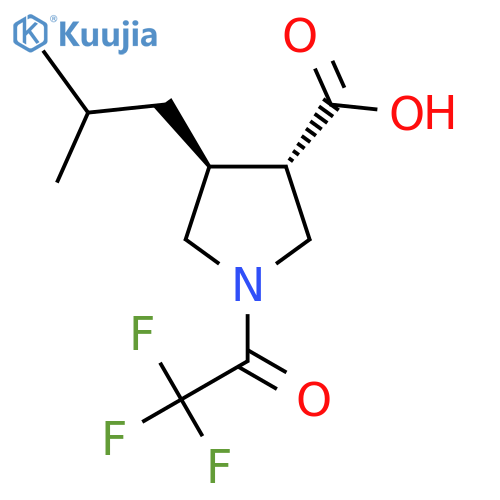 rac-(3R,4R)-4-(2-methylpropyl)-1-(2,2,2-trifluoroacetyl)pyrrolidine-3-carboxylic acid structure