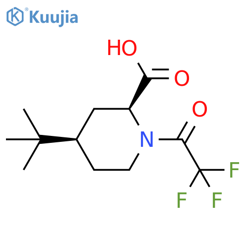 rac-(2R,4S)-4-tert-butyl-1-(2,2,2-trifluoroacetyl)piperidine-2-carboxylic acid structure