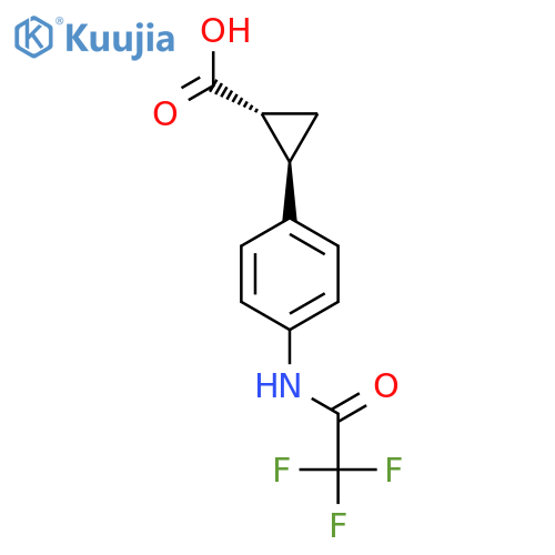 rac-(1R,2R)-2-[4-(2,2,2-trifluoroacetamido)phenyl]cyclopropane-1-carboxylic acid structure