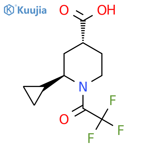 rac-(2R,4R)-2-cyclopropyl-1-(2,2,2-trifluoroacetyl)piperidine-4-carboxylic acid structure
