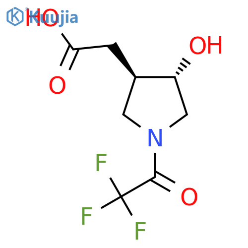 rac-2-[(3R,4S)-4-hydroxy-1-(trifluoroacetyl)pyrrolidin-3-yl]acetic acid structure