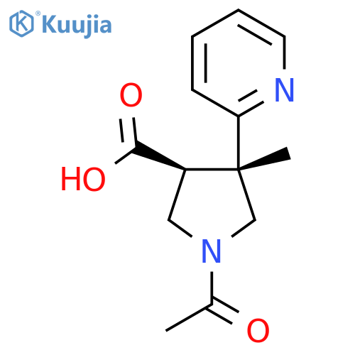 rac-(3R,4R)-1-acetyl-4-methyl-4-(pyridin-2-yl)pyrrolidine-3-carboxylic acid structure